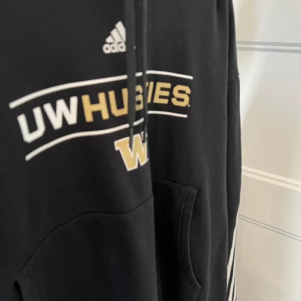 Adidas Men Size 2XL Huskies Black Duo Bars Lifestyle Pullover Hooded Sweatshirt